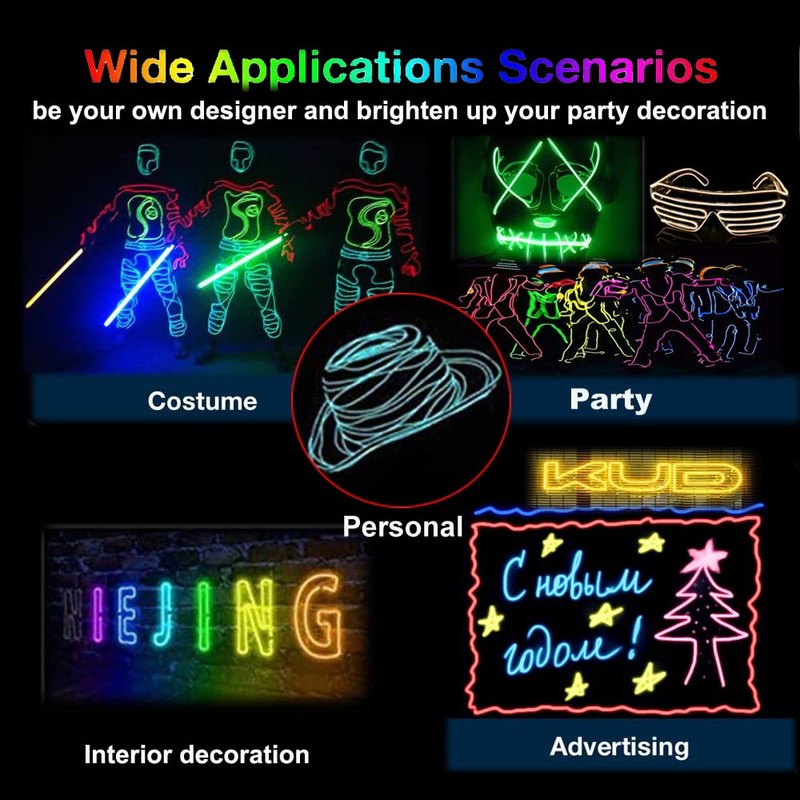 MaxLax EL Wire 5 Pack, 9ft Neon Light Wire Noise