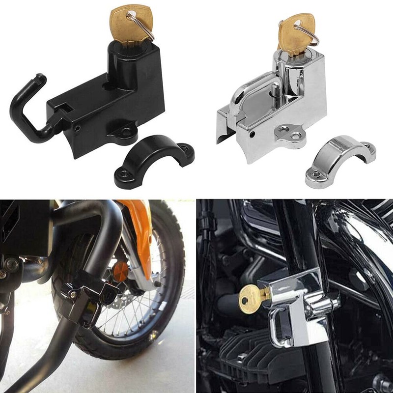 Riloer Universal Motorcycle Handlebar Helmet Lock Black Chrome with 2