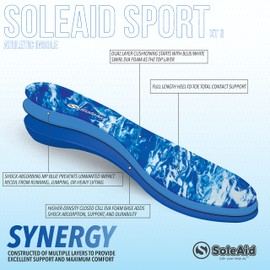 SoleAid Sport XTII, 3-Layer Performance Insoles, Light Weight, Soft, High Rebound, Shock Absorbing, Anti-Friction, Full Length Foot Support (Men - / Women 5-6)