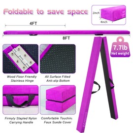 FC FUNCHEER 8FT Folding Balance Beam -Gymnastics Floor Beam - Gymnastics Equipment- Anti-Slip Bottom - Suede Cover - Carry Bag for Kids/Adults Home & Gym Center