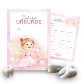 Tooth Fairy Certificate (Pack of 20) in Pink - Gift for Girls and Boys - Tooth Certificates for Milk Teeth and Reminder of First Tooth Gaps - Rosafee