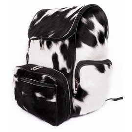 SKY-SELLER Leather Backpack Women Diaper Bag - Maternity Nappy Bag Backpack with Multiple Pockets - Cow Print Baby Diaper Bags, Black, Leather