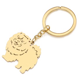 NEWEI Stainless Steel Dog Keyring Cute Pet Dog Keychain for Women Girls Purse Car Keys Charms (Gold Plated Chow Chow)