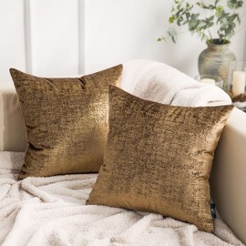 Phantoscope Pack of 2 Bronzing Velvet Decorative Throw Pillow Covers Soft Solid Square Throw Pillow Covers Cushion Cover Pillowcase for Couch Bed and Chair, Dark Brown 18 x 18 inches 45 x 45 cm