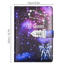 ARRLSDB A5 Creative Password Lock Journal PU Leather Combination Lock Diary Locking Diary Notepad (Gemini)