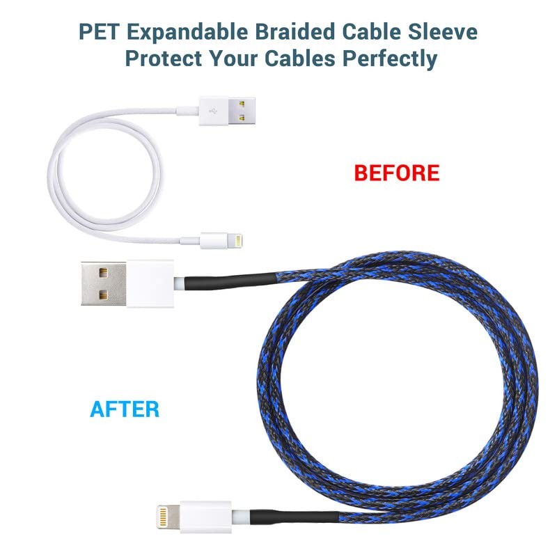 Aibole 25Ft-3/8 Balck＆Blue Cable Management Cord Protector Braided Wire Loom