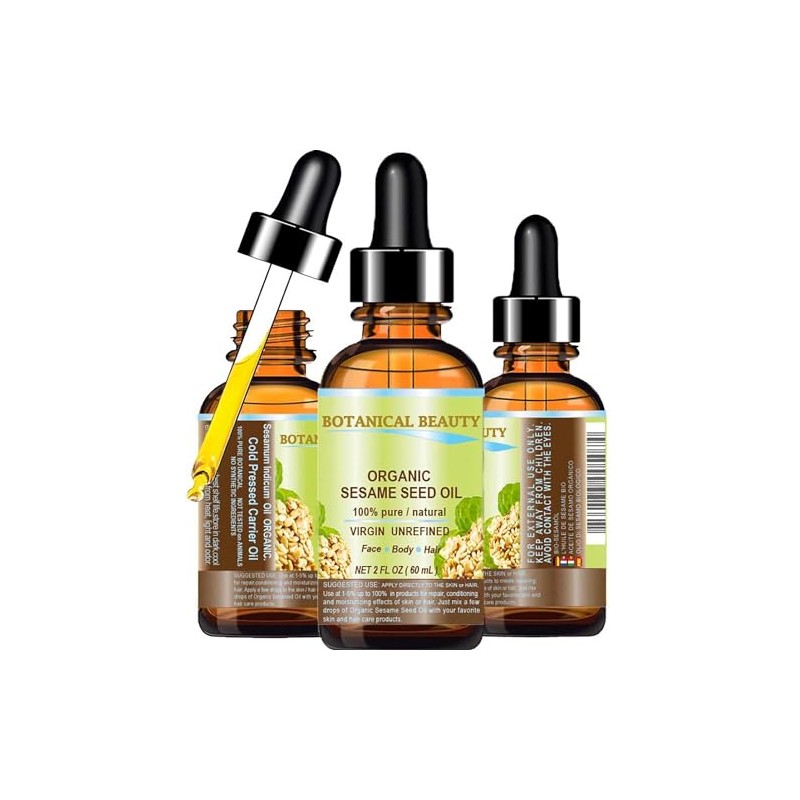 ORGANIC SESAME OIL, 100% Pure/Undiluted / Cold Pressed. 2oz -60