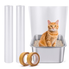 Cat Litter Box Pee Shields, One-Piece Seamless, Cuttable 70.8'' x 15.8'' Oversized Panel, Transparent, Easy to Clean, 16.4ft Super Tape (2PC)