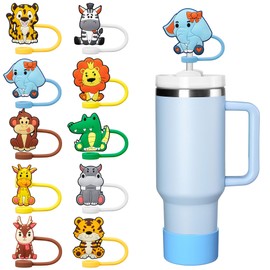Animal Straw Cover Cap, Safari Party Favors Wild Theme Party favors for Kids Birthday Party Reusable Straw Tips Lids, Straw Tip Covers for Party Decor