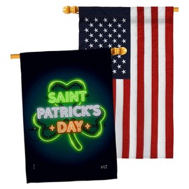 Saint Pat Neon House Flags Pack Springtime St Patrick Shamrock Leprechaun Lucky Coin Holiday March Irish Clover USA Embroidery Small Decorative Gift Yard Banner Made In 28 X 40
