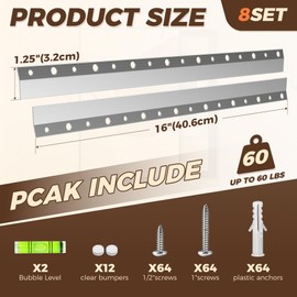 Wuno Shop 8 Pairs 16"-French Cleat Hanger Heavy Duty, French Cleat Picture Hanger Supports 60 Pounds of Cabinet Hanging Bracket, Aluminum Z Clips Wall Cleats Hanger for Art, Mirrors and Pictures