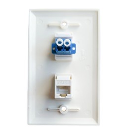 BUPLDET LC/UPC Fiber CAT6 Ethernet Wall Plate - Single Gang LC Duplex Fiber Optic Cover Plate with CAT 6 RJ45 Keystone Jack - White