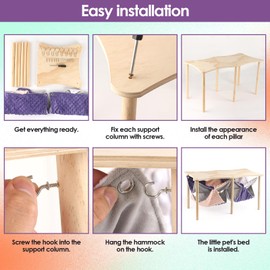 HOSUKKO Guinea Pig Hideout Double Hammock with Stand for Ferrets, 2PCS Hanging Soft Sleeping Bed with Large Durable Wooden Stand for Small Animals Hiding Sleeping Playing