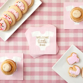 100 unidades fiesta servilletas de cóctel - 5 x 5 inches plegado, Baby Shower - Pink, 100, 1.00