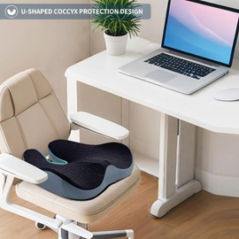 YOOBEBEST Pressure Relief Seat Cushion for Long Sitting Hours on Office/Home Chair, Car, Wheelchair - Extra-Dense Memory Foam for Hip, Tailbone, Coccyx, Sciatica-Black (Dark Edge)