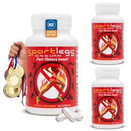 SPORTLEGS SPORTLEGS Fast Fitness Boost Pre Workout for Men and Women, Lactic Acid Supplement, Sports Endurance Fuel, Endurance Supplements for Runners - NSF Certified for Sport, 120-Capsule Bottle, Pack of 3