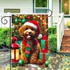 Christmas Dog Garden Flag 12x18, Puppy Santa Hat Holiday Double