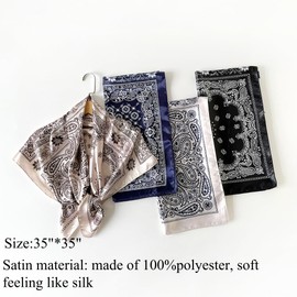 Hexchasty 35”Head Scarf Satin Silk Like Hair Scarf Large Square Head Scarves Bandana Head Wraps Headscarfs for Women Green (B-BLACK)