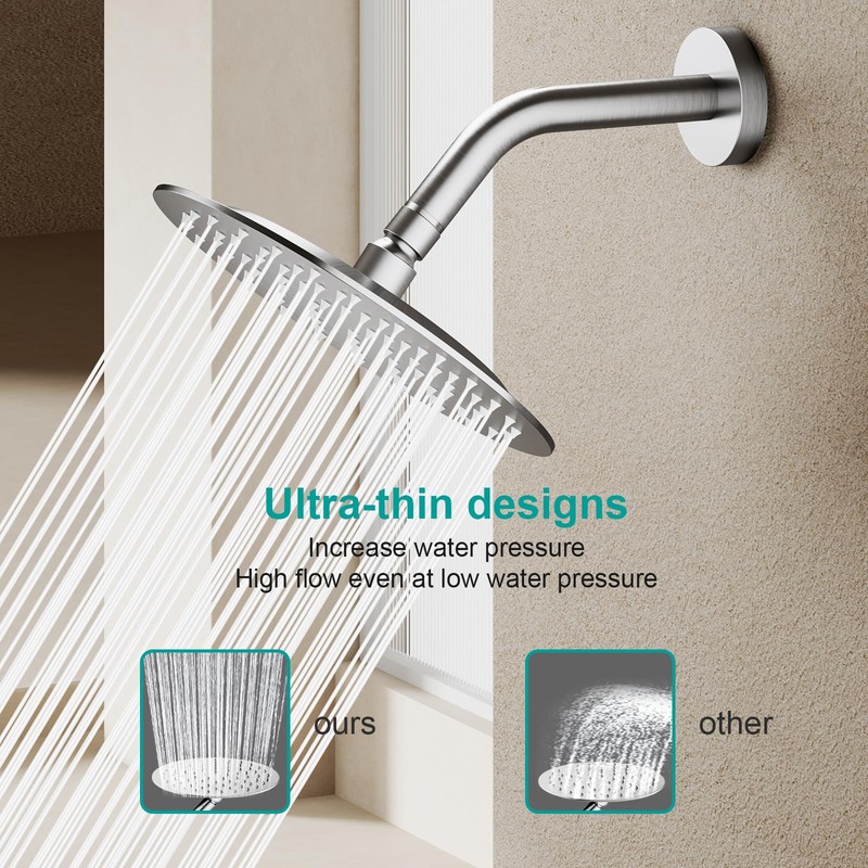 AULEEND 8 Inch Round Rain Shower head, High Flow Stainless