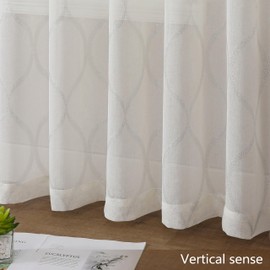 MISS SELECTEX Ivory Sheer Curtains 84 Inches Long 2 Panels Geometric Moroccan Metallic Silver Sparkling Decorative Linen Look Rod Pocket Semi Sheer Window Treatments Drapes for Living Room Bedroom