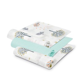 INTERBABY Pack of 3 muslin cloths made of bamboo and cotton "Fox Green", 55 x 70 cm, absorbent and breathable and ideal for cleaning, wiping and covering newborns