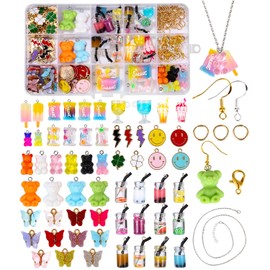 Zawaer 125 Pieces Charms Bubble Tea Beads Butterfly Bear Pendant Set, Accessories for Earrings, Bracelets, Necklaces, Keyrings, Bracelets, Jewellery Making Kit for Rings, Necklaces, Gift