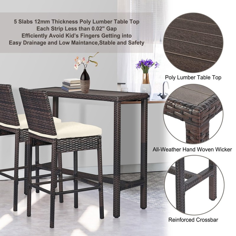 Outdoor Bar Table Patio Counter Height Table 45" Long Wicker