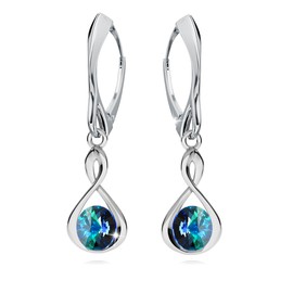 Earrings Silver 925 Hanging for Women Infinity Earrings Girls Drop Earrings with Round Crystals Stone 12 Birthstone Jewellery for Her Gift Mother's Day, Sterling Silver Glass, Crystal