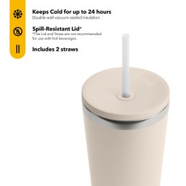 RTIC 20oz Everyday Tumbler Insulated Stainless Steel Portable Travel Coffee Cup with Straw, Spill-Resistant Lid, BPA-Free, Hot and Cold Drink, Ceramic Lining, Beach