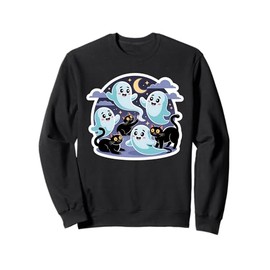Black Cats with Cute Ghosts - Family friendly Sweatshirt