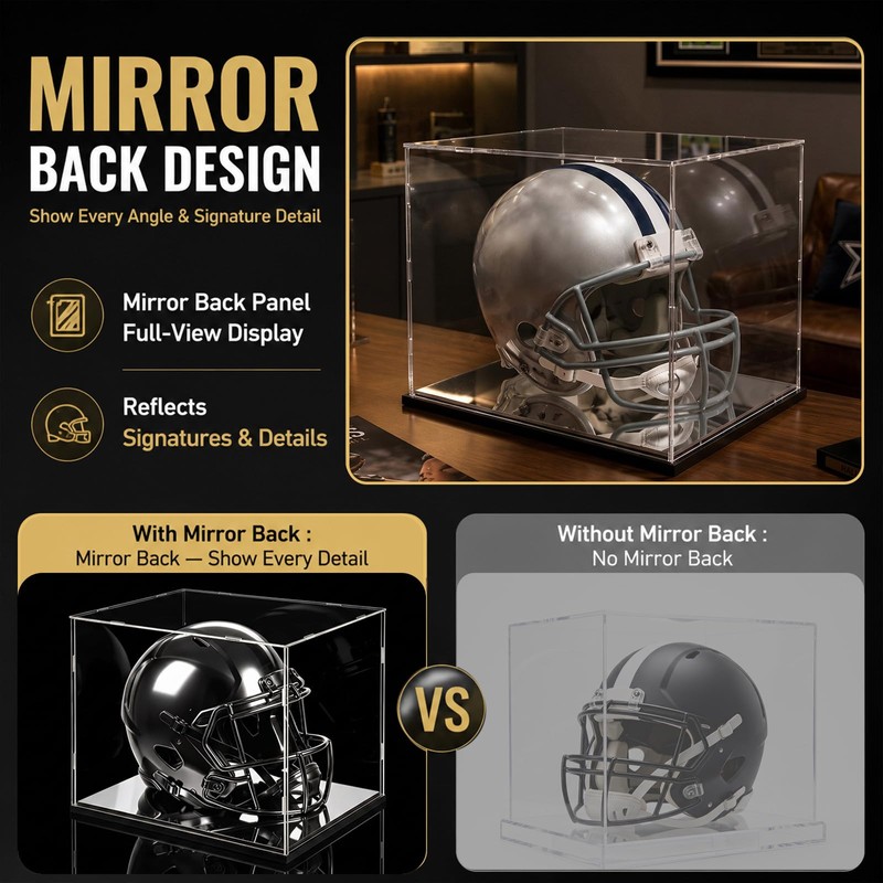 Hushee 2 Pack Mini Football Helmet Display Case with Mirror