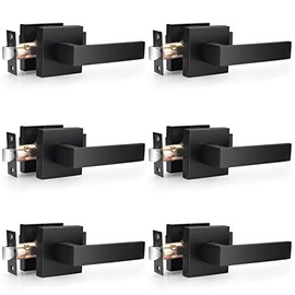 Probrico 6 Pack| Matte Black Passage Levers for Hall and Closet, Square Heavy Duty Interior Keyless Door Handles, Reversible for Left Right Sided Doors