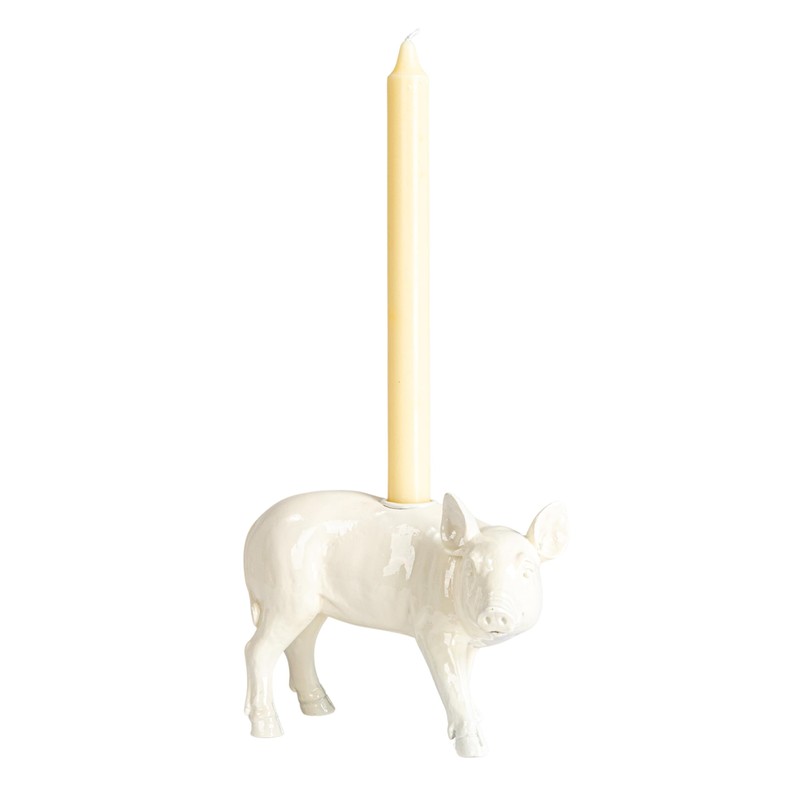 Creative Co-Op Country Charm Pig Taper Holder, White