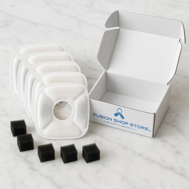 Cat Water Fountain Filter Replacement (5-Pack) with Pre-Filter Sponges – Triple Filtration Activated Carbon – Fits Square 84 oz/2.5 L Automatic Cat & Dog Water Dispenser