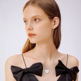 BETHZA Diamond Heart Locket Necklace Sterling Silver That Holds 4 Pictures 0.035CT Diamond Photo Pendant Necklaces for Women Mother