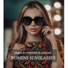 Joopin Oversized Womens Sunglasses Polarized, Trendy Designer Ladies Big UV Sun Glasses, Large Chunky Shades Sunnies (Black+Gradient Green)