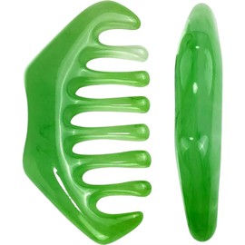 Jade Comb Scalp Massage 2 PCS Gua Sha Hair Drush,Multi-Functional Handheld Scalp Massage Tool with Storage Bag,Jade Combs for Head Caring, Relaxation,Physical Therapy (Green, One Size)