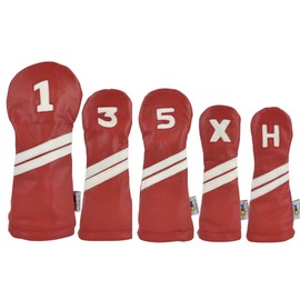 Sunfish Red and White Leather Golf Club Headcover 5 Piece Set 1 3 5 X H Driver 2 Fairways 2 Hybrids