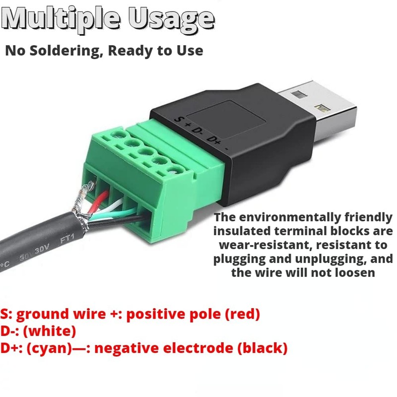2 x USB A Male 5 Pin Screw Connector Adapter