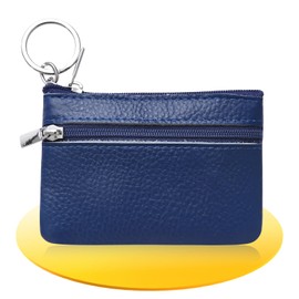 Dimiff, Key case, coin purse, key bag, small size leather key bag, coin wallet, key case, coin compartment, mini size, PU zip, blue, coin purse