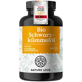 Nature Love Organic Black Cumin Oil - 240 Vegan Capsules - High Dose: 1000 mg per Daily Dose - of which 50% Linoleic Acid - Cold Pressed, from Egypt