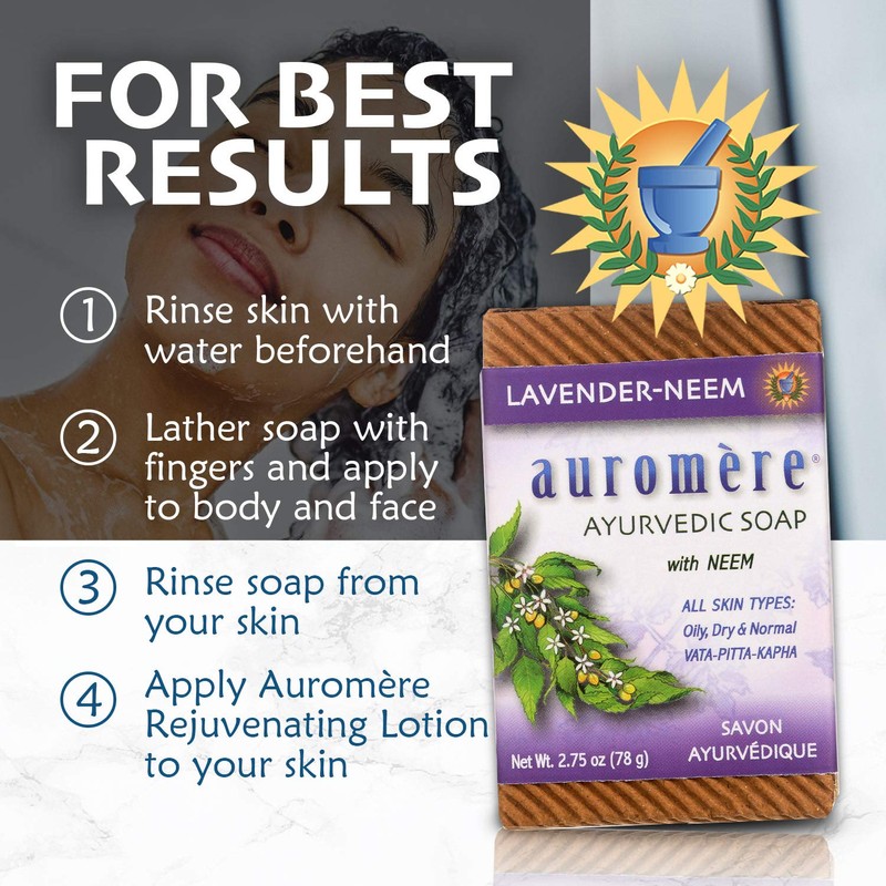 Auromere Ayurvedic Bar Soap, Lavender Neem - Eco Friendly, Handmade,