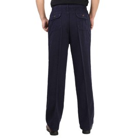 Soojun Men's Cotton Relaxed Fit Full Elastic Waist Twill Pants, Navy, 32W x 28L