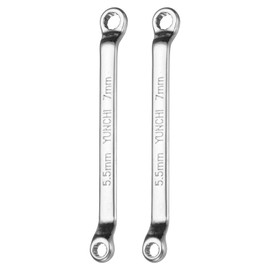 HARFINGTON 2pcs 45 Degree Offset Box End Wrench 5.5mm x 7mm Metric 12 Point Mirror Chrome Plated Alloy Steel Double Box Wrenches Long Industrial Grade Torx Box Wrench Repair Tool