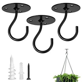 Ceiling Hooks for Hanging Plants - Heavy Duty Wall Mount Hanger Bracket for Hanging Bird Feeders, Lanterns, Wind Chimes, Planters, Outdoor Decoration -ï¼3 Pack-Black)