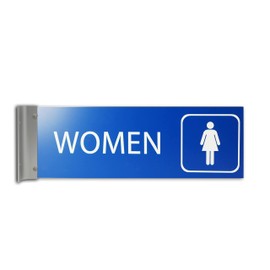 ALPHA DOG SIGNS Women's Restroom Hallway Bathroom Sign, 4"x12" Double-Sided Business Wayfinding Nameplate, Indoor Outdoor, Easy Install, Durable, Made in USA (Blue)