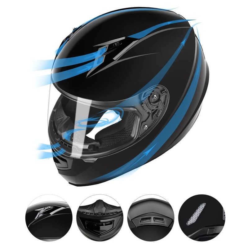 GLX GX11 Compact Motorcycle Helmet - Black, Large - Full