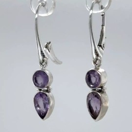 Amber America Facetted Oval Drop Purple AMETHYST Leverback Earrings 925 STERLING SILVER #35e