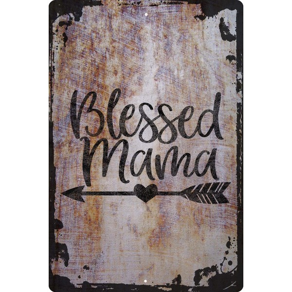 Wall Art Tin Sign Blessed Mama Cute Mother Arrow Heart