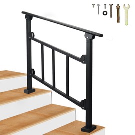Upgrade 3 Steps Black Handrail & Indoor Stair Railing Kit, Fence & Rail Hand Rails for Outdoor Steps for Seniors for Porch Railing & Deck Hand Rail (2-3 Steps) - Set 1